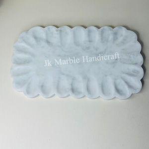 Vente en gros de plateau en marbre blanc de haute qualité fait à la main pierre naturelle pure artisanat belle fleur pour la décoration de l'hôtel à la maison poli - Product Image 1