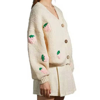 Vintage Damen Herbst Casual Kurze Strickjacke Einreihiger Knopfverschluss Langarm Off-Shoulder V-Ausschnitt Einfarbig