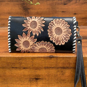 New Arrival Hand Tooled Carving Wallet <b>Clutch</b> Stylish Design of Flowers Phone Case of Wallet Multi Uses Western Leather Wallet - Product Image 3