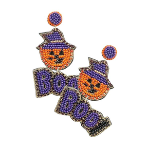 Pendientes Colgantes con Cuentas de Semillas de Calabaza Hocus Pocus - Pendientes Bordados con Cuentas de Semillas Naranja y Negra de la India, Pendientes Hechos a Mano - Product Image 4