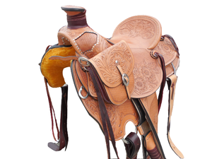 Western Roping Leather Made Smart Horse Saddle With Floral Hand <b>Tooled</b> and Hand <b>Engraved</b> Available in Wood and Fiber Glass Tree - Product Image 5