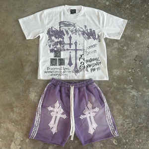 Manufacturer Custom Logo <b>Shorts</b> <b>and</b> <b>Shirts</b> <b>Set</b> Acid Wash Two Pieces Jogger Oversized Tracksuits for <b>Men</b> - Product Image 2