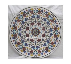 Luxury Style of Lightweight Indoor Decoration <b>Round</b> Shape Fabulous Product Indian Handmade <b>White</b> Marble Inlay Coffee <b>Table</b> Top - Product Image 1