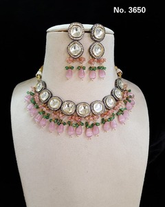 Ensemble de bijoux en perles AD CZ de la collection de colliers plaqués or de l'usine indienne pour filles, vêtements de fête pour femmes du fournisseur indien - Product Image 3