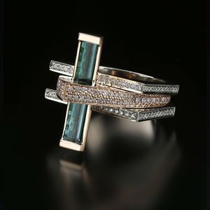 Anillos de Diamantes de Moda con Esmeralda Verde de Gran Calidad, Cultivada en Laboratorio, Corte Diamante, Chapado en Oro Rosa de 16k, Certificado IGI - Product Image 1