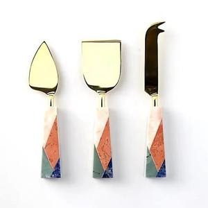 Mango de diseño de cerámica verde, servidor de queso chapado en oro, servidor de acero inoxidable, cubiertos, cuchillo para queso, espátula, juego de herramientas para queso - Product Image 6