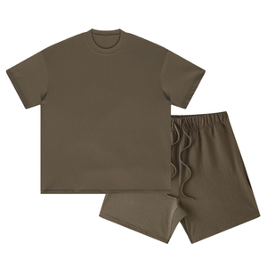 Conjunto de Pantalones Cortos Casuales de Algodón Unisex, Camiseta con Capucha de Color Sólido, Cintura con Cordón, Ligeros, Transpirables, Corte Regular para Adultos 2 en 1 - Product Image 2