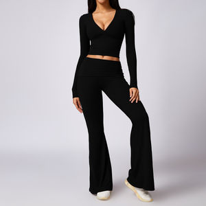 En stock Ensembles de yoga pour femmes 2 pièces Outwork Sports Wear Hauts de yoga à col en V avec leggings pour l'automne - Product Image 1