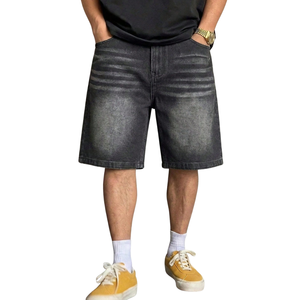 Pantalones Cortos de Mezclilla Negros para Hombre, Transpirables, Lavados, Casuales, Hasta la Rodilla, Estilo Vintage, Streetwear, Verano, Algodón, Cinco Bolsillos, Corte Holgado, a la Moda - Product Image 1