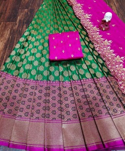 Saris en soie artisanales pour occasions spéciales, vêtements de mariage, vente en gros - Product Image 4