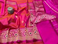 Sari en Chiffon Pur Banarasi, Bordure Riche Tissée à la Main avec Zari Buti Traditionnel, Protection Solaire, Séchage Rapide, Idéal pour les Fêtes, Tissage Manuel de Varanasi