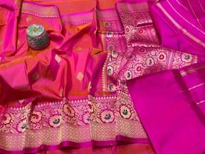 Sari Banarasi con Bordado Tradicional Zari Buti y Borde Tejido a Mano, para Fiestas, de Varanasi - Product Image 2