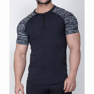 Camiseta deportiva de compresión de entrenamiento de 100% algodón para hombre, camiseta de manga corta para gimnasio, camiseta ajustada para correr - Product Image 2