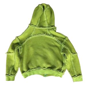 Sweats à capuche délavés à l'acide pour hommes unisexes surdimensionnés personnalisés avec manches à fermeture éclair et techniques brodées bord à ourlet brut 100% coton hiver - Product Image 2