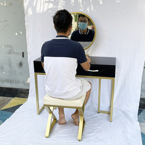 Modern BTD68051 Bronze Frame <b>Vanity</b> Table Chair Set Leather <b>Makeup</b> Table Lighted Mirror for Bedroom Dressing for Modern Usage - Product Image 5