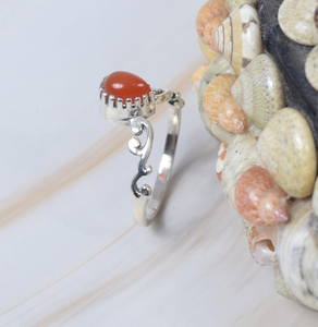 Bague unisexe en argent sterling 925 avec pierres précieuses, bijoux de créateur faits à la main, cornaline rouge en forme de poire, cadeau de Noël chrétien de style mignon - Product Image 2