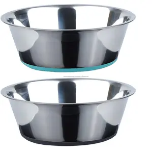 Deep Stainless Steel Anti-Slip Dog Bowls, Set of 2, Each Holds Up to 3 Cups