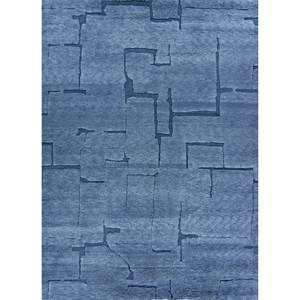 Alfombras de Lana Anudadas a Mano Zuri Blue AKWL-1777, Diseño Geométrico Abstracto para Dormitorio, Alfombra Rectangular Hecha a Mano Estilo Tabriz con Forma de Rompecabezas para el Hogar - Product Image 1