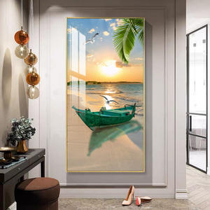 บ้านพระอาทิตย์ตกขนาดใหญ่ชายหาดพร้อมแขวนภาพกระจกนิรภัยภาพวาดคริสตัลผนังศิลปะมอร์เดนกระจกเทมเปอร์ - Product Image 6