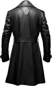 Gabardina de cuero real de gran tamaño negra larga hecha en fábrica para hombre, abrigos de cuero con cinturón de hombro caído para hombre, abrigos en Stock - Product Image 4