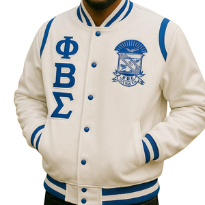 Phi Beta Sigma 1914 Varsity Letterman Veste Bleu Blanc Greek Life Fraternity Apparel Chenille Patch College Style Jacket - Product Image 2