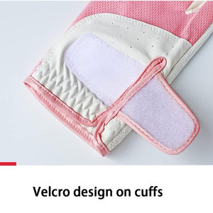 Pink White Breathable Mesh Genuine <b>Leather</b> Golf Gloves Unisex Sports Half Finger Design Pull on Closure - Product Image 4