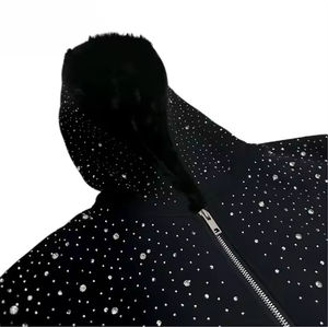 <b>Mens</b> Heavyweight <b>Hoodie</b> 400GSM Solid Pullover 100% Cotton <b>Fleece</b> Rhinestone <b>Oversized</b> Streetwear Premium Winter <b>Men's</b> Hoodies - Product Image 2