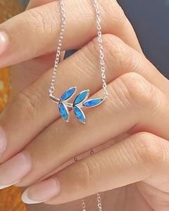 Fine Jewelry 925 Sterling Silver Plated Blue <b>Opal</b> Leaf Pendant High Quality <b>Necklace</b> for Beach Wear - Product Image 1