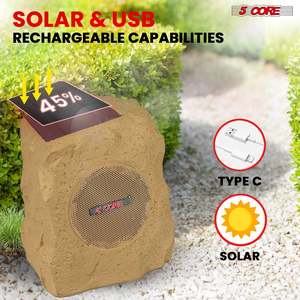 5 Core Outdoor Rock Speakers Pair 100W <b>Bluetooth</b> Waterproof Landscape Speaker for Patio Pool Outdoor - Product Image 2