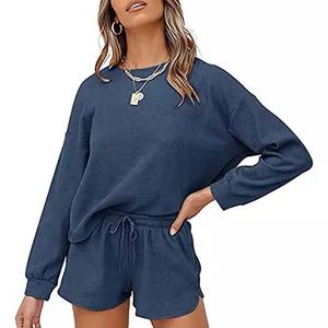 Épaule tombante Personnalisé Femmes 2025 Sweat-shirt Pantalon de survêtement court Jogger Ensemble vierge Short court et Sweatshirts Prix bon marché - Product Image 4