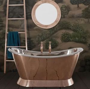 อ่างอาบน้ำทองแดงทำจากดีบุกเคลือบ Patina ซึ่งทำจากทองเหลืองแบบยืนฟรีอ่างอาบน้ำทองแดงแบบอินเดียใช้ค้อนทุบเสร็จ - Product Image 4