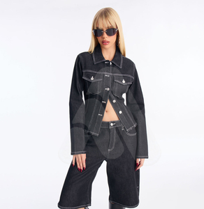 Chaqueta de Mezclilla Tejida para Mujer, Diseño Nuevo, Alta Calidad, Personalizada, al por Mayor, Sólida, Invernal, Negra, Reversible, Ecológica, 100% Algodón - Product Image 1