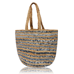 Bolsa de Yute a Rayas para Playa o Fiesta, Tamaño Grande, Asas de Cuerda, Bolsa de Compras Ecológica y Reutilizable - Product Image 5