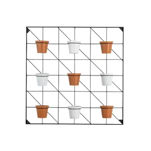 화이트/테라코타-9 냄비 벽걸이 화분 고급 디자인 수제 금속 프레임 벽 재배자