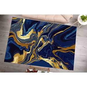 Tapis en marbre bleu marine : Tapis abstrait doré scintillant, tapis fin non tissé - Product Image 3