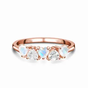 low MOQ wholesale 925 sterling silver jewelry rose gold moon stone delicate ring