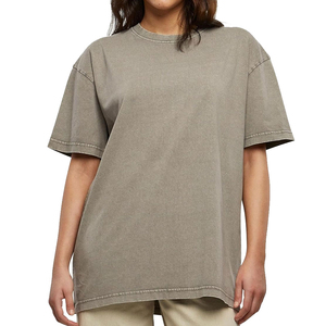 เสื้อยืดผู้หญิงคุณภาพสูง ผ้าฝ้าย 100% ล้างสีแบบ Acid Wash แขนสั้น คอกลม ระบายอากาศได้ดี พร้อมโลโก้แบบกำหนดเอง ระบายอากาศได้ดี ปี 2025 - Product Image 1