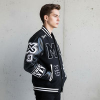 Veste universitaire de baseball américaine pour hommes et femmes |   Veste d'automne coupe-vent en cuir véritable à col frontal
