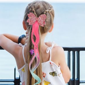<span class=keywords><strong>Unicorno</strong></span> fiocco per capelli <span class=keywords><strong>accessori</strong></span> per capelli per ragazze per bambini Glitter intrecciato colore sfumato riccio parrucca extension per capelli - Product Image 6