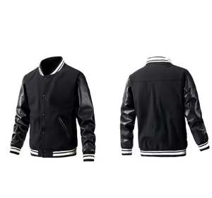 Chaqueta universitaria de alta calidad para hombre, chaquetas de béisbol Unisex en blanco con retazos de PU personalizadas para primavera - Product Image 3