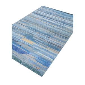 Alfombra Manchaha Azul de Lana y Seda de Bambú Anudada a Mano, 10 mm de Grosor, Rectangular, con Patrón para Pasillo, Modelo Les-1766 - Product Image 2