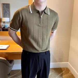 Camiseta Polo de manga corta con botón de solapa para hombre, camiseta de seda helada, camiseta informal cómoda elástica de Color sólido, camiseta para hombre - Product Image 4