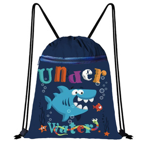 Cartoon Shark Print Drawstring Backpack <b>Storage</b> <b>Bag</b> with <b>Zipper</b> Closure EVA Material Polyester Lining Wholesale - Product Image 6
