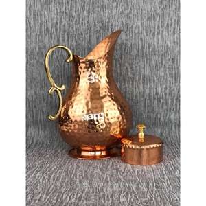 Jarra de agua de cobre puro hecha a mano con acabado elegante para beneficios ayurvédicos y uso en el comedor de la cocina casera - Product Image 3