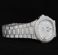 Mode-Schmuck Armbanduhren Hip-Hop-Stil Edelstahl Quadratisches Gehäuse ETA-Glas Brillantschliff Labor-Gezüchtete CVD-Diamanten für Herren