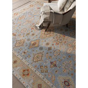 Tapis en laine noué à la main Savana Blue, motif médaillon, tapis de salon, 9x12, rectangle, décoration de couloir pour usage domestique - EPR-1507 - Product Image 5