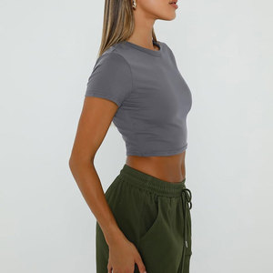 Nueva moda cómoda Crop Tops camiseta logotipo personalizado ropa de verano señora Crop Top alta calidad logotipo personalizado Crop Tops camiseta - Product Image 4