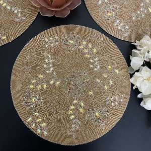 Handmade Embroidery Satin Luxury Eco-Friendly Customizable <b>Beaded</b> <b>Placemat</b> Charger Mat for Home Wedding Party Table Decoration - Product Image 4