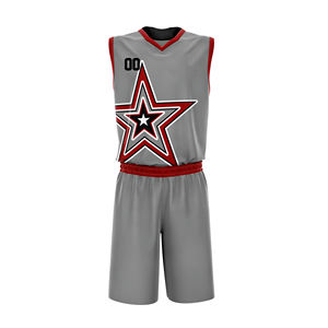 ชุดยูนิฟอร์มบาสเกตบอลวิทยาลัยแบบกำหนดเอง กางเกงขาสั้น เสื้อเจอร์ซีย์ ดีไซน์ไม่ซ้ำใคร ระบายอากาศได้ดี ไซส์พลัส 100% โพลีเอสเตอร์ ไม่มีแขน แบบยูนิเซ็กส์ - Product Image 1