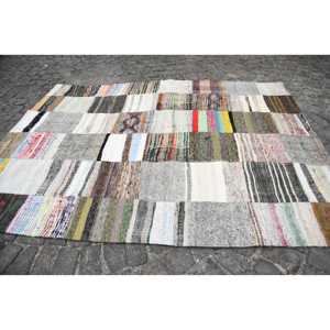 Tapis turc vintage 5,5x7,3 pieds, grand tapis, tapis camouflage beige patchwork - Product Image 4